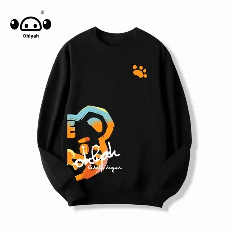 Ohlyah小老虎年潮牌纯棉圆领卫衣女男情侣装黑色长袖工作班服定制商品大图