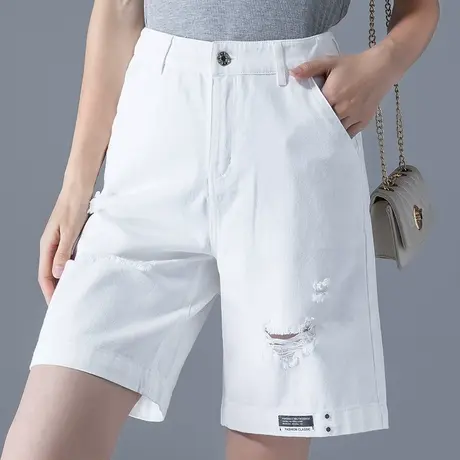 高腰牛仔短裤女夏季2023年新款大码a字五分裤女夏薄款阔腿中裤5分图片