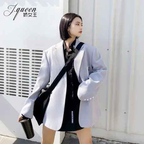 西装外套女秋季ins高级感宽松廓形宽肩气质时尚温柔风紫色小西服图片