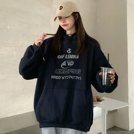 waitmore盐系卫衣女2020秋冬宽松韩版潮ins连帽上衣加绒加厚外套商品大图