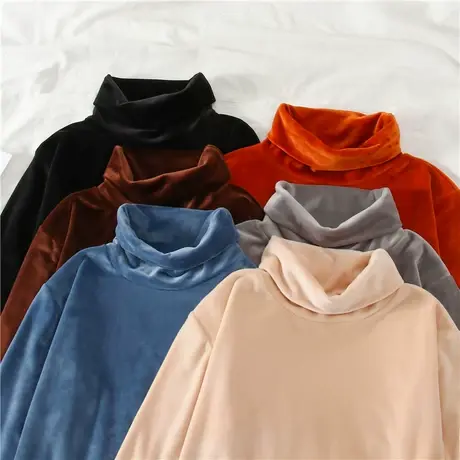 高领打底衫女2023洋气秋冬新款加绒加厚上衣长袖t恤女黑色内搭商品大图