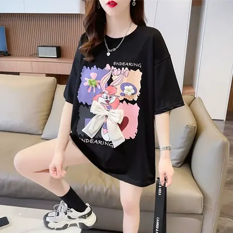 小众设计感小个子短袖t恤女夏装韩版宽松大码中长款下衣失踪上衣图片