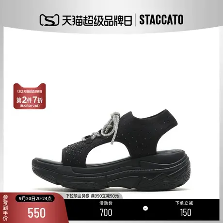 思加图新款休闲运动凉鞋仙女风厚底增高女机甲鞋S6422BL2商品大图