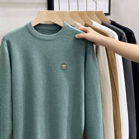 毛衣男圆领宽松2023秋冬新款潮流休闲套头打底衫男士保暖针织衫潮商品大图