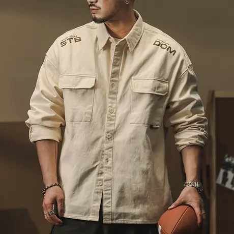 时尚潮流男士衬衫大码春秋工装衬衣外套美式休闲复古宽松日系秋季图片
