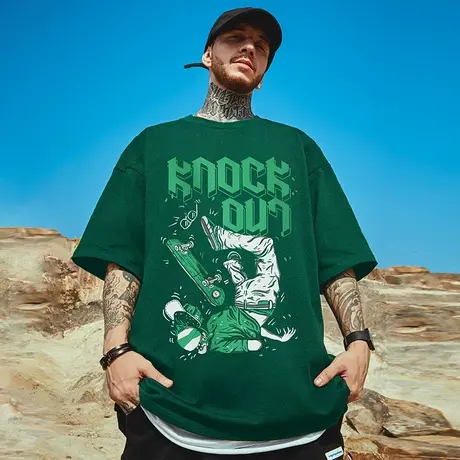 oversize重磅潮牌胖子男装加肥加大码国潮嘻哈宽松短袖体T恤半袖图片