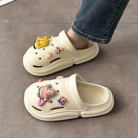 奶呼呼卡通洞洞凉拖鞋女外穿2023夏季新款包头百搭厚底两穿罗马鞋图片