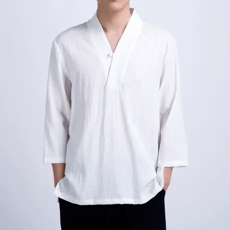 秋季薄款半袖T恤打底衫禅服茶服中式唐装男士汉服古风居士服男装商品大图