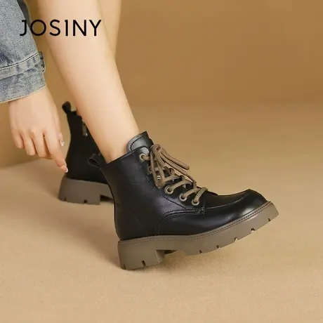 Josiny/卓诗尼短靴女2023秋季新款英伦风经典复古圆头百搭马丁靴商品大图
