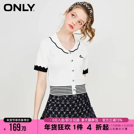 ONLY2023夏季新款海军风甜美波浪边短袖针织衫女商品大图