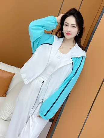 欧洲站2023春夏新款休闲百搭连帽拼接短外套宽松撞色开衫夹克上衣图片