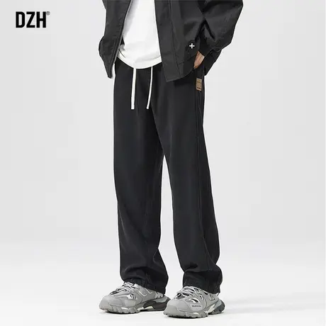 男士黑色松紧腰牛仔裤男高街美式2023新款秋季裤子垂感直筒休闲裤商品大图