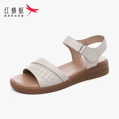 红蜻蜓女鞋女士平底凉鞋女款新款夏季外穿夏天真皮牛皮中老年妈妈图片