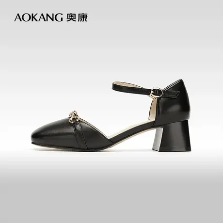【门店发货】奥康女鞋 2024夏季新款优雅包头女士粗跟凉鞋高跟鞋图片