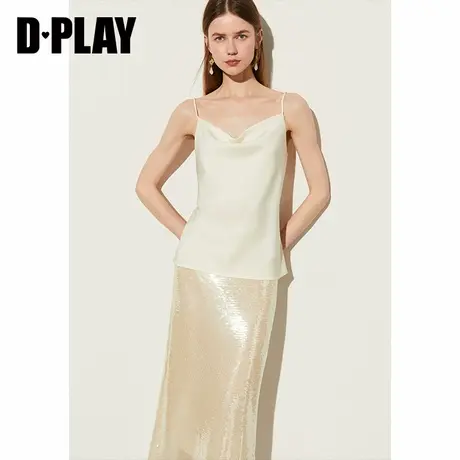 DPLAY夏百搭荡领杏色仿真丝缎面质感显瘦吊带背心内搭打底衫图片