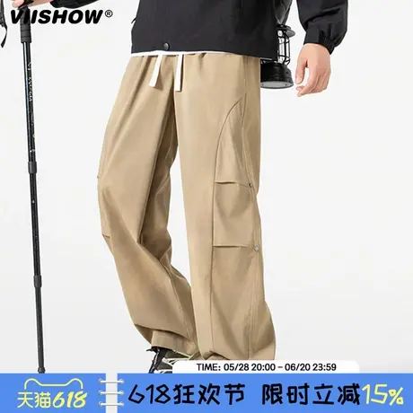 VIISHOW直筒伞兵工装男款2025春季新款宽松阔腿青少年直筒长裤子商品大图