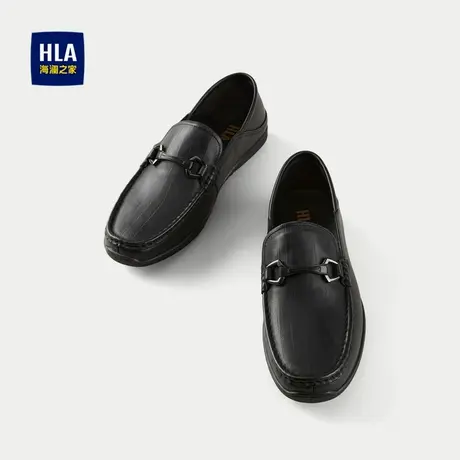 HLA/海澜之家头层牛皮休闲鞋25新橡胶鞋底圆头商务绅士透气鞋子男商品大图