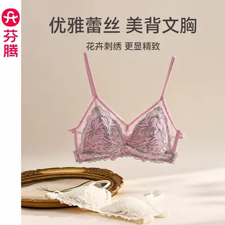 芬腾女士内衣性感蕾丝无钢圈美背文胸薄款舒适上托防下垂聚拢胸罩商品大图