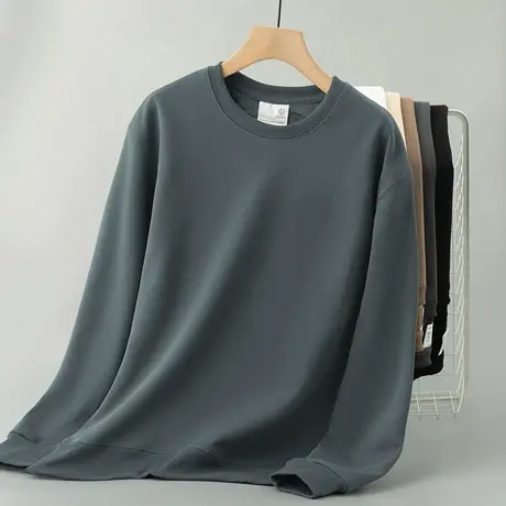 320g重磅圆领卫衣男春秋冬款加绒加厚套头无帽上衣服纯色长袖t恤图片