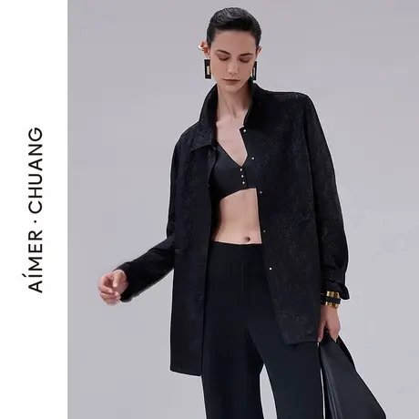 爱慕·CHUANG25秋冬调性女含羊毛桑蚕丝提花翻领可收腰长袖外套商品大图