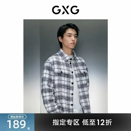 GXG男装 灰白格纹短款大衣 2023年冬季品GEX10628804图片