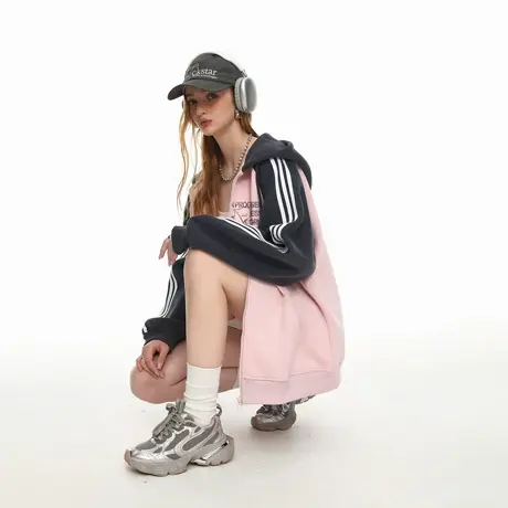 春秋新款连帽拉链开衫卫衣女宽松外套美式潮牌休闲帽衫情侣款上衣商品大图