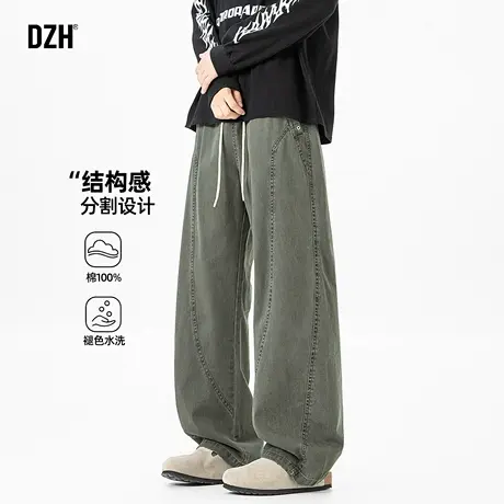 男生军绿色裤子男款纯棉直筒宽松2025新款休闲长裤百搭弯刀裤潮牌商品大图