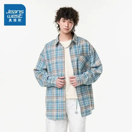 VF真维斯男装2025秋季新款 潮流复古休闲男式格子长袖宽松衬衫商品大图