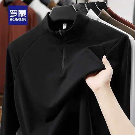 【7A抗菌】罗蒙男士时尚长袖T恤衫2025秋季新款百搭立领Polo衫男商品大图