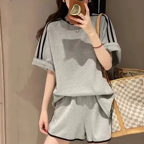 夏装搭配一整套休闲运动套装女宽松学生跑步时尚洋气短袖短裤两件商品大图