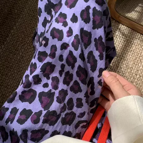 紫色豹纹~卡通全棉磨毛睡裤可爱宽松舒适家居裤遛弯裤女春秋外穿商品大图