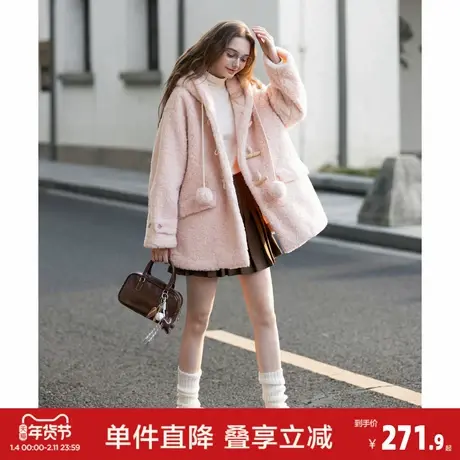 唐狮2026秋冬季中长款女外套连帽仿羊羔毛厚款开衫保暖慵懒高级感商品大图