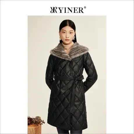 【音儿甄选】预售YINER音儿女装2022水貂毛领真皮羽绒服商品大图