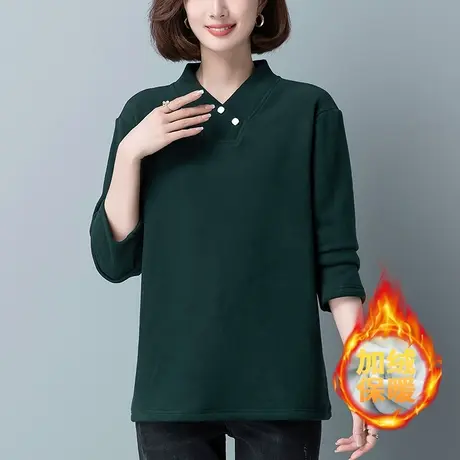 妈妈德绒打底衫女秋冬宽松加大码女装中老年加绒长袖T恤保暖上衣商品大图