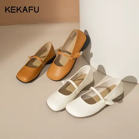 珂卡芙玛丽珍女鞋2023秋季新款小皮鞋复古浅口旗袍鞋低跟平底单鞋图片