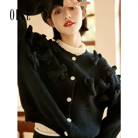 Oece复古设计感毛衣2022秋冬季新款女装法式针织衫早秋开衫外套图片