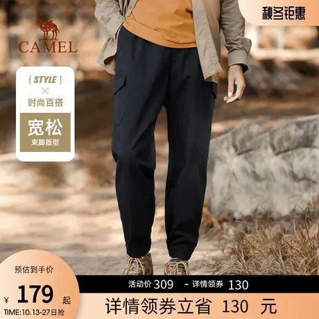 骆驼男装工装休闲裤男女春秋季2023情侣宽松运动束脚黑色裤子男商品大图