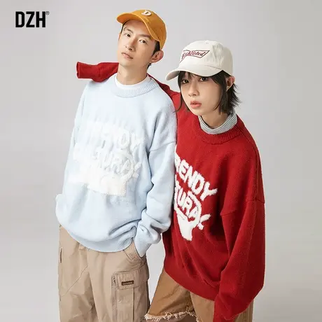 情侣日系提花毛衣男秋冬高级感2023新款情侣装冬装外套圆领针织衫商品大图