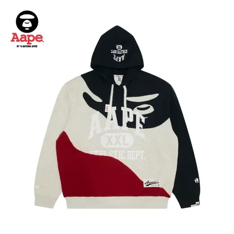 Aape旗舰店男装秋冬猿颜撞色字母刺绣薄绒宽松连帽卫衣A349XXL商品大图