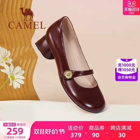 骆驼女鞋2023秋季新款英伦风小皮鞋女复古玛丽珍鞋粗跟真皮单鞋女图片