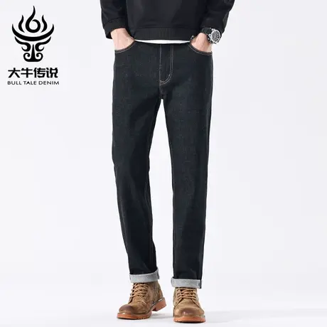 大牛传说2023年秋冬季新款赤耳丹宁黑色牛仔裤男士宽松直筒大码裤商品大图