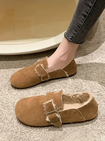 勃肯鞋女一脚蹬平底复古单鞋2023新款秋冬两穿博肯加绒磨砂豆豆鞋图片