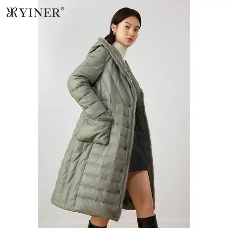 *YINER音儿线上专选女装冬季水貂毛拼接真皮羽绒服商品大图