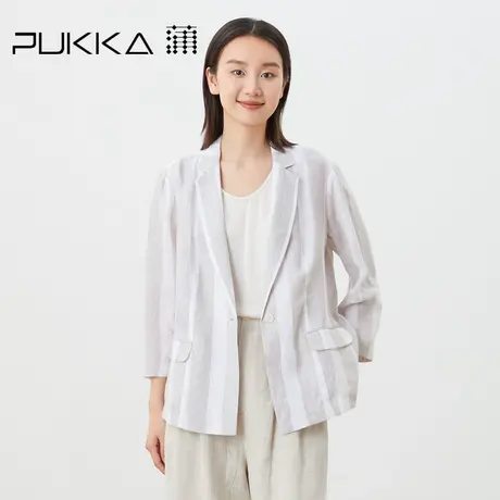 蒲PUKKA 原创设计女装春夏新品纯亚麻极简风条纹小西装外套图片