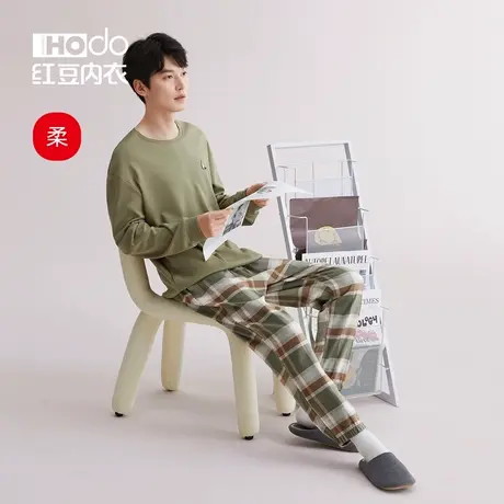 红豆男士睡衣纯棉春秋款套头卫衣长袖居家休闲可外穿家居服套装男商品大图