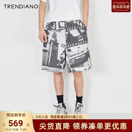 TRENDIANO官方2023新款秋季复古港风街景印花廓形短裤五分裤潮商品大图