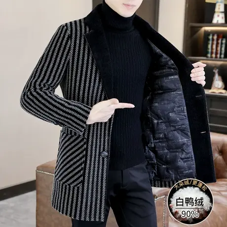 冬季男士高端金貂绒风衣外套加厚保暖冬装中长款白鸭绒羽绒服大衣图片