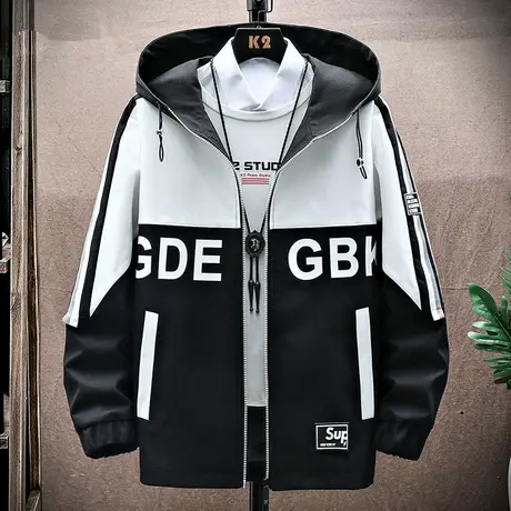 外套男士春秋款潮流宽松新款连帽夹克男休闲百搭青少年学生上衣服商品大图