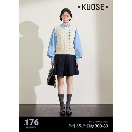 阔色小香风白色马甲背心女2023秋冬季新款无袖针织马夹外搭上衣商品大图