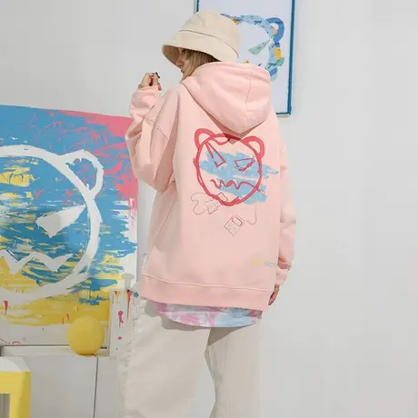 yep卫衣女春秋粉色连帽美式复古欧货大版小众上衣外套潮牌情侣装商品大图